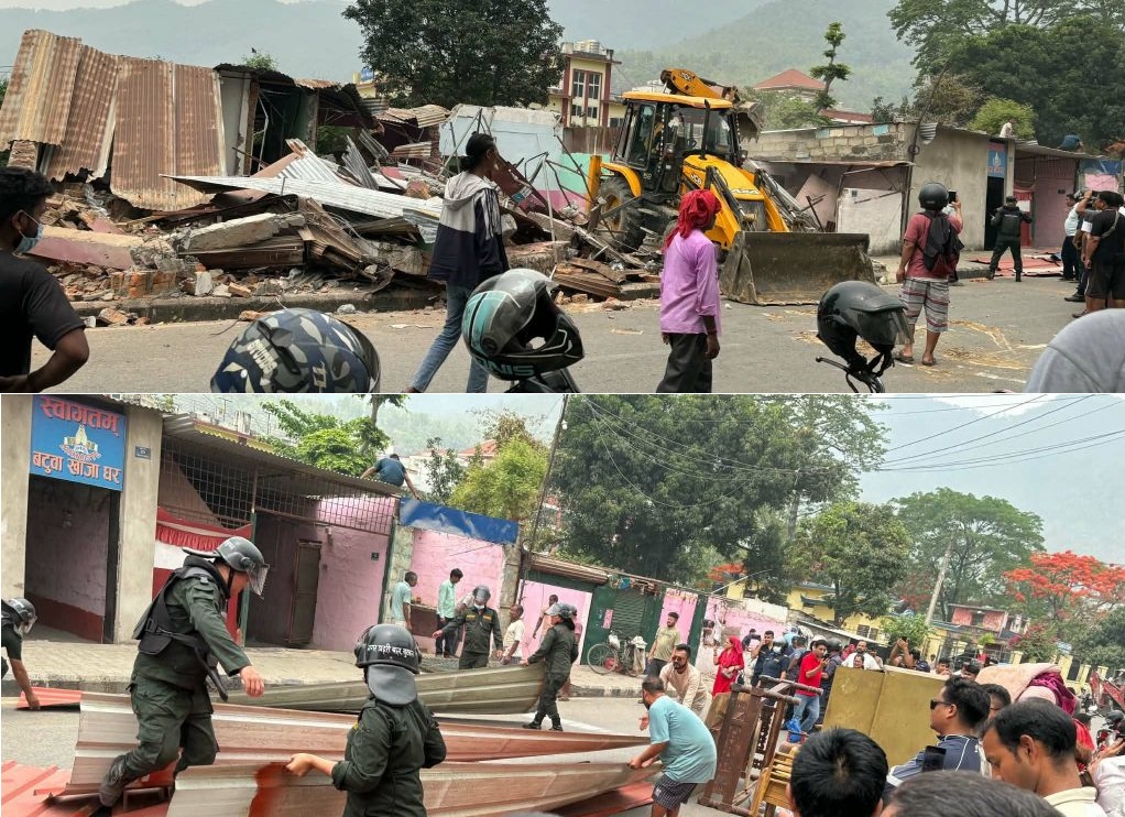 बुटवलमा चल्यो डोजर, दर्जन बढी घर टहरा ध्वस्त